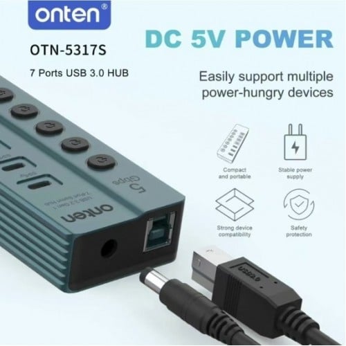 Onten USB 3.0 7-Port Hub (3xUSB-A + 4xUSB-C) with individual buttons OTN-5317S
