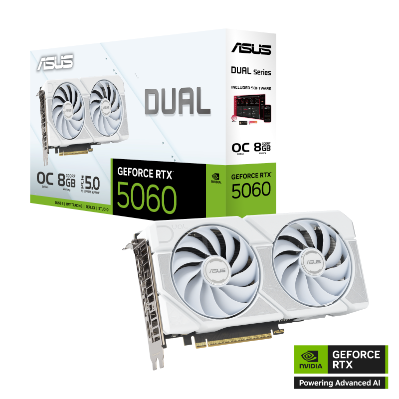 ASUS Dual GeForce RTX™ 5060 White OC Edition 8GB GDDR7 ASUS Dual GeForce RTX™ 5060 White OC Edition 8GB GDDR7