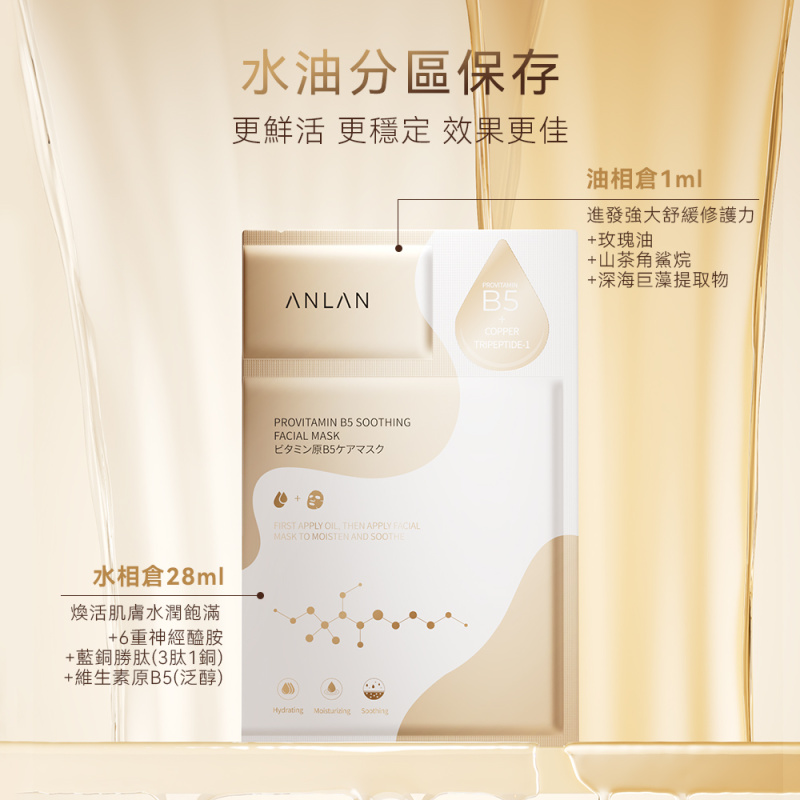 日本ANLAN - 藍銅勝肽B5維他命面膜 5片 (28ml+1ml) ASHM41-002｜補濕｜修護｜敏感肌｜水光｜防敏 【香港行貨】
