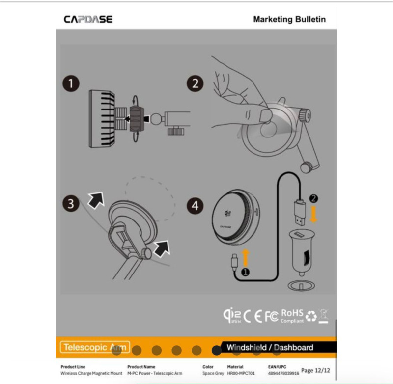 CAPDASE 快速無線充電QI2.2 25W M-PC POWER 冷卻磁性車用支架 HR00-MPCT01