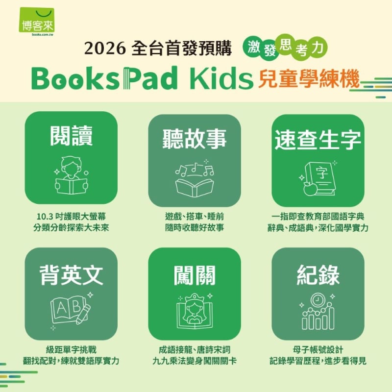 【$1 訂貨-非最終銷售價】博客來【BooksPad Kids】10.3吋兒童學練機