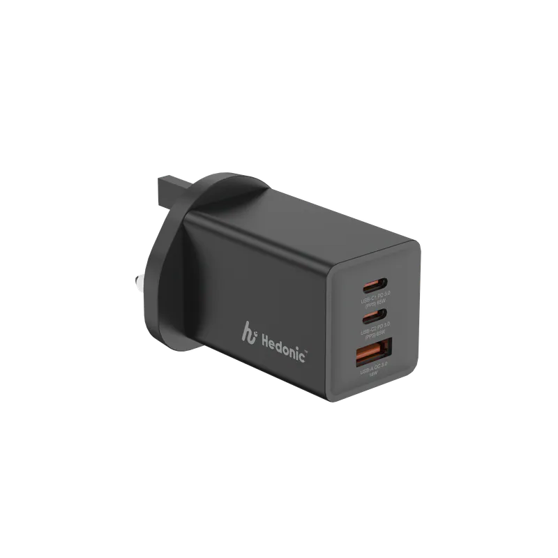 Hedonic 3 Port PD 3.0 65W GAN Pro UK Plug Charger 插牆式充電器 81075黑色/ 81076白色 Hedonic 3 Port PD 3.0 65W GAN Pro UK Plug Charger 插牆式充電器 81075黑色/ 81076白色