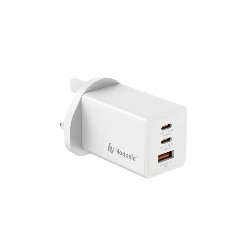 Hedonic 3 Port PD 3.0 65W GAN Pro UK Plug Charger 插牆式充電器 81075黑色/ 81076白色 Hedonic 3 Port PD 3.0 65W GAN Pro UK Plug Charger 插牆式充電器 81075黑色/ 81076白色