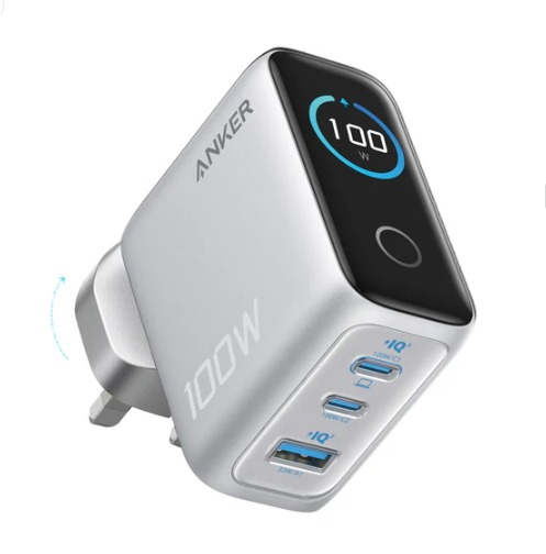 Anker Charger (100W, 3 Ports, Smart Display) 3輸出牆插充電器連 USB-C 充電線 B121