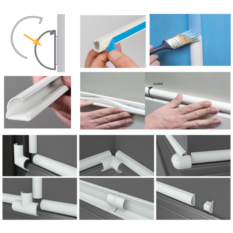 英國品牌 D-LINE 電視線膠 604982 (白色) 60 x 15 x 760 mm-帶強力背膠貼 DIY 靈活開關 (加減電線)