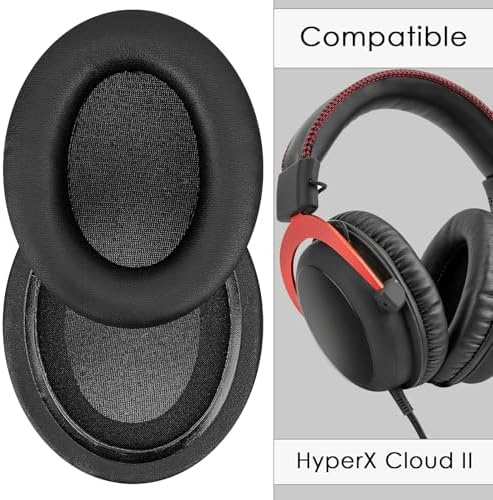 Replacement Earpads for HyperX Cloud II/III/Mix/Alpha/Cloud Flight/Stinger 2 Headphones, Black Faux Leather, 1對蛋白皮耳套耳罩