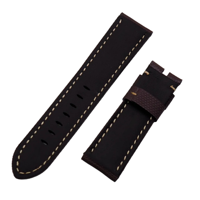 24mm, 26mm 棕色尼龍紋FKM氟橡膠混合皮革底 Panerai 代用錶帶