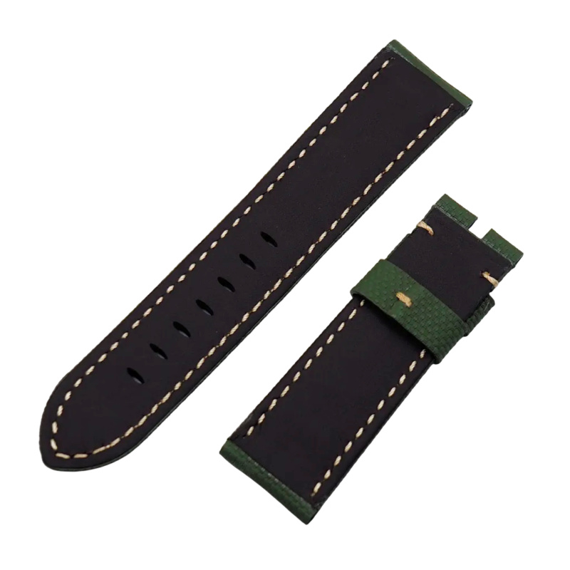 24mm, 26mm 橄欖綠色尼龍紋FKM氟橡膠混合皮革底 Panerai 代用錶帶