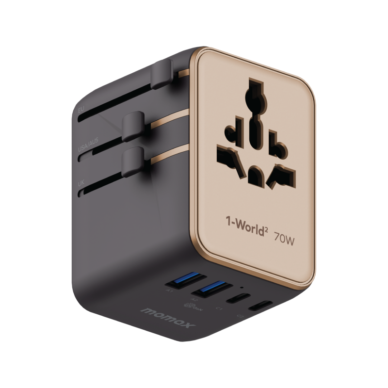 MOMAX 1-WORLD² 70W 雙 AC 五 USB GaN 全球轉換插座 UA22