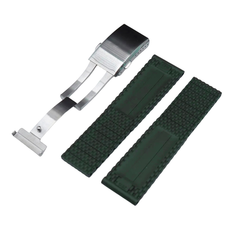 22mm, 24mm 綠色網紋 FKM 氟橡膠 Breitling 代用錶帶, 剪帶款
