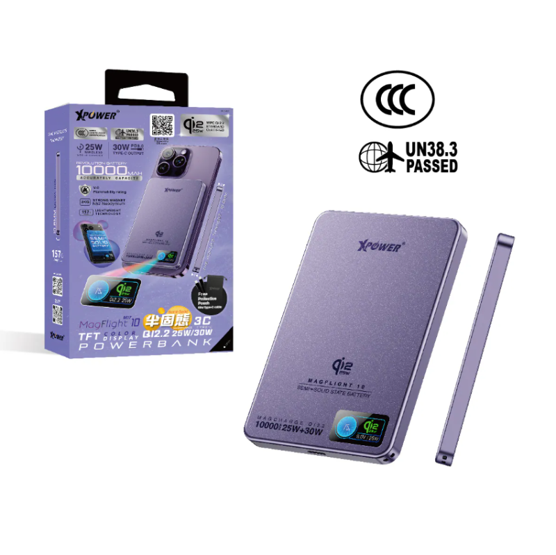 (3C可追溯二維碼) XPower Qi2.2 25W/30W MagFlight10 M17 鋁合金半固態TFT彩屏顯示磁吸行動電源 (3C認證) 10000mAh