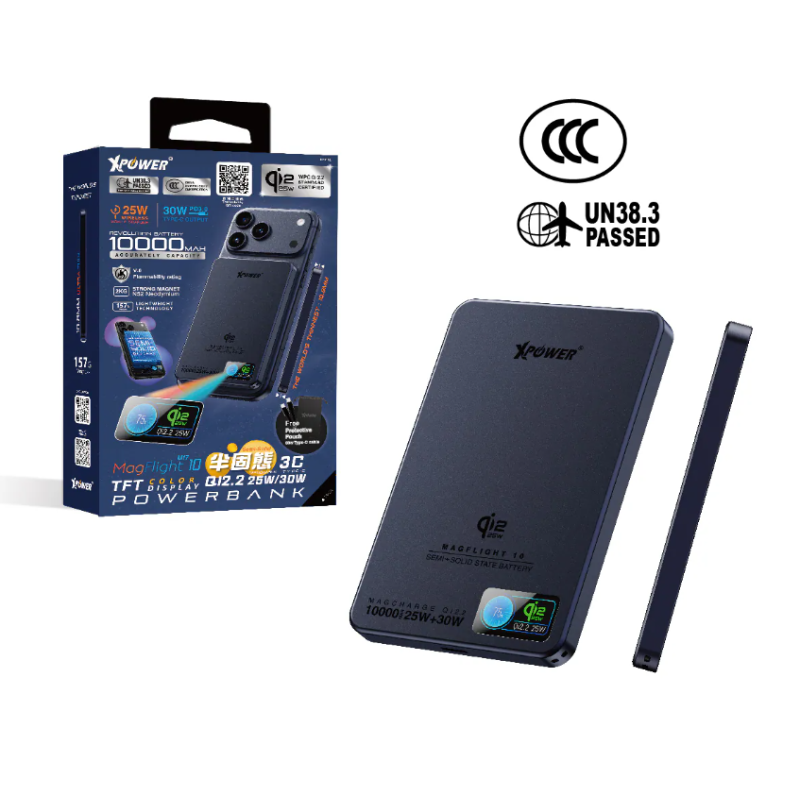(3C可追溯二維碼) XPower Qi2.2 25W/30W MagFlight10 M17 鋁合金半固態TFT彩屏顯示磁吸行動電源 (3C認證) 10000mAh
