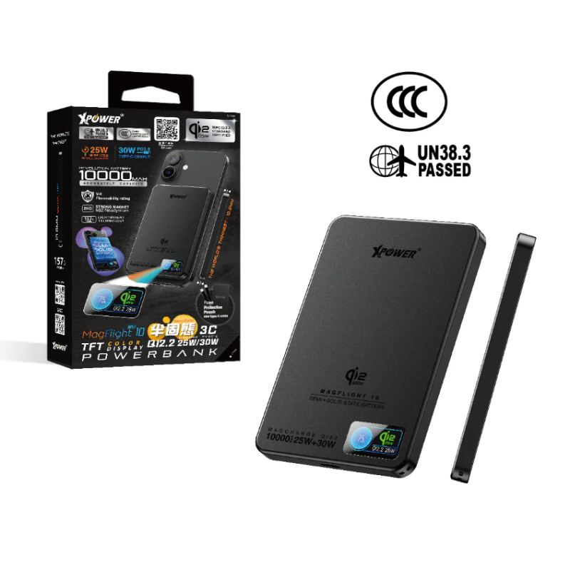 (3C可追溯二維碼) XPower Qi2.2 25W/30W MagFlight10 M17 鋁合金半固態TFT彩屏顯示磁吸行動電源 (3C認證) 10000mAh