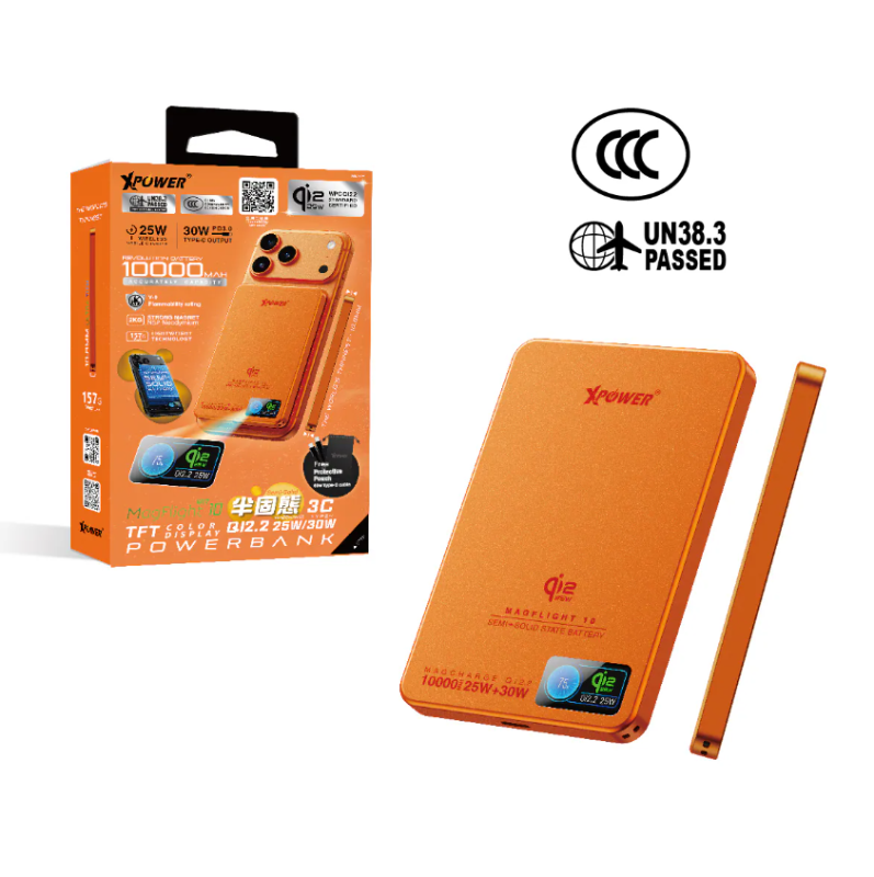 (3C可追溯二維碼) XPower Qi2.2 25W/30W MagFlight10 M17 鋁合金半固態TFT彩屏顯示磁吸行動電源 (3C認證) 10000mAh