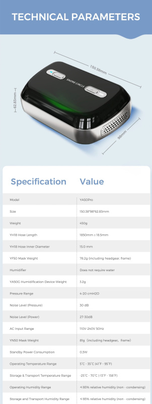 [全港免運] Snore Circle 智能監察便攜自動睡眠呼吸機 YA50 Pro