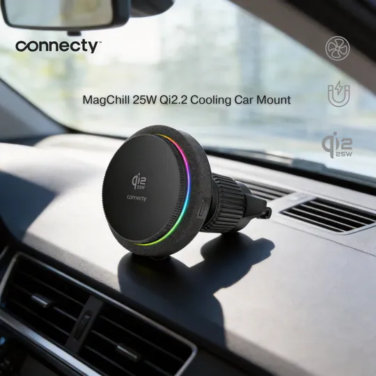 Connecty MagChill 25W Qi2.2 自動冷卻車載磁吸充電支架 CM125D