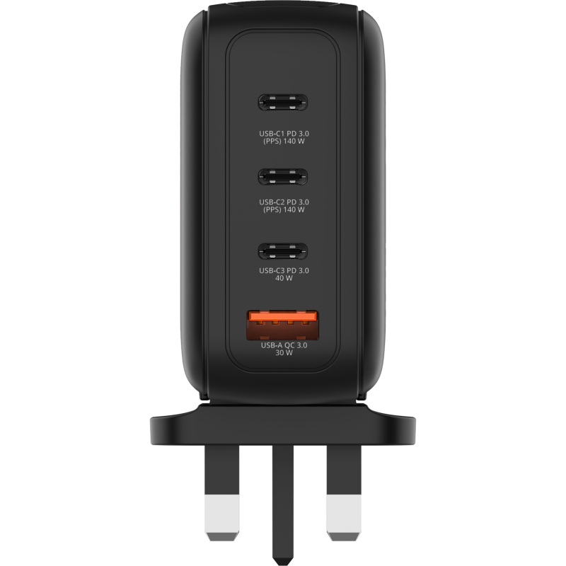 Verbatim 威寶140W迷你GaN牆式充電器 (帶顯示屏，英規插頭) 黑色 30248