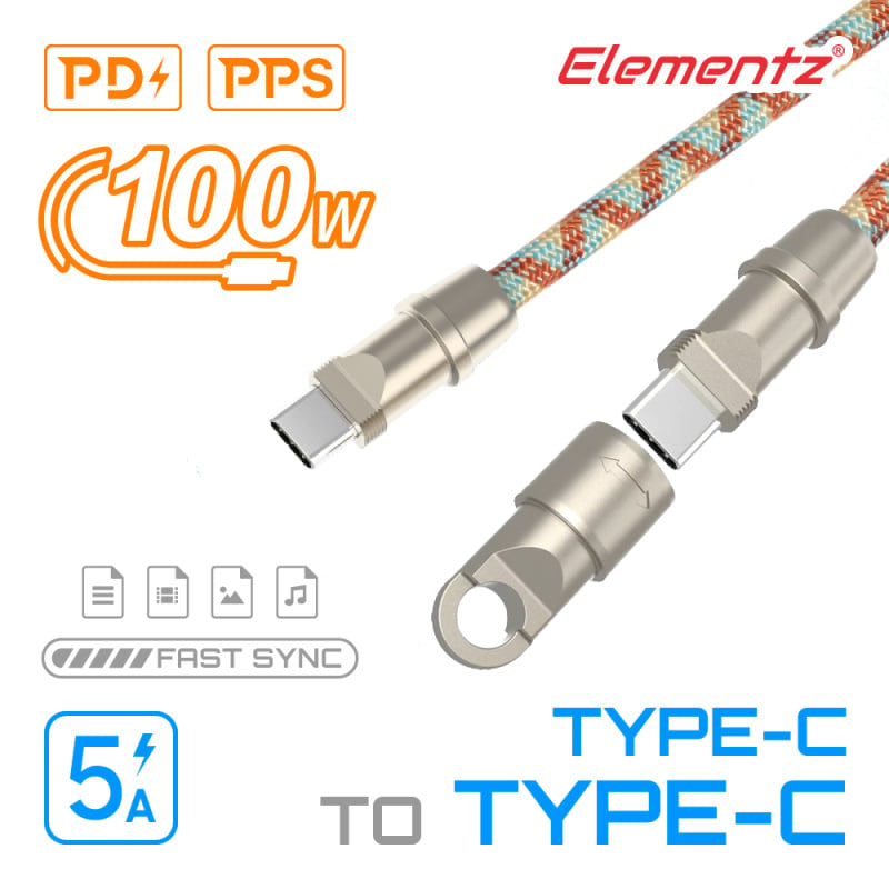 Elementz USB-C to C 100W手繩充電傳輸線 (NHC30)