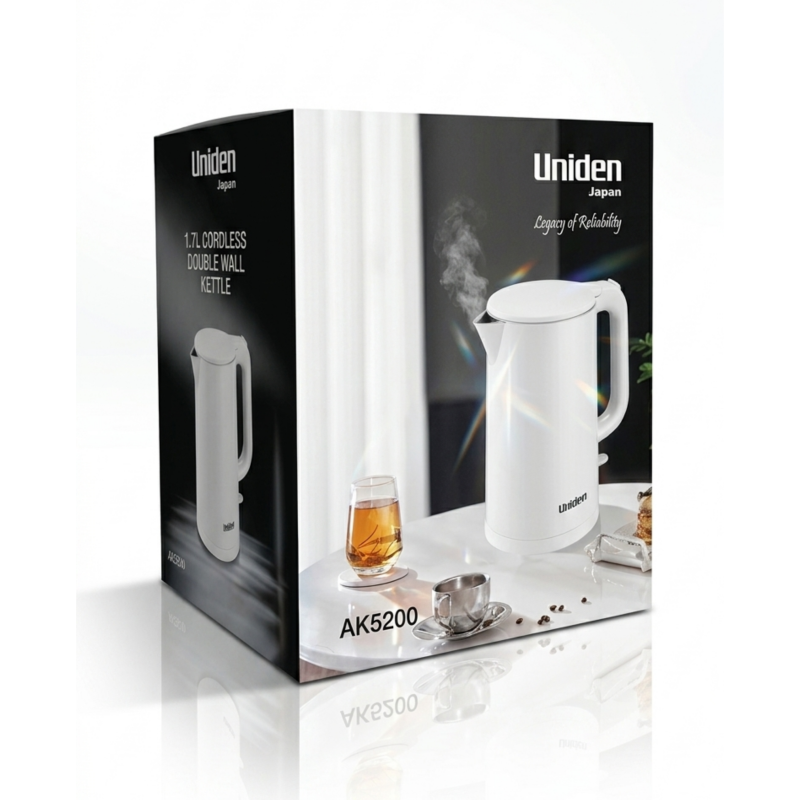 【UNIDEN 日本品牌】1.5L 雙層不銹鋼-隔熱塑膠外殼-無線-電熱水煲 AK5200 電熱水壺 White 白【香港總代理】