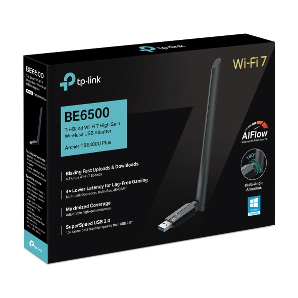 TP-Link Archer TBE400U Plus BE6500 三頻 Wi-Fi 7 高增益無線 USB 接收器 TP-Link Archer TBE400U Plus BE6500 三頻 Wi-Fi 7 高增益無線 USB 接收器
