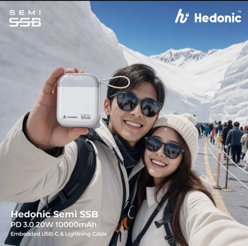 Hedonic Semi SSB PD 3.0 20W 內置USB-C & Lightning Cable 半固態行動電源 (A21-B) (81088黑色/81089白色/81090藍色) 3c+QR Code認證