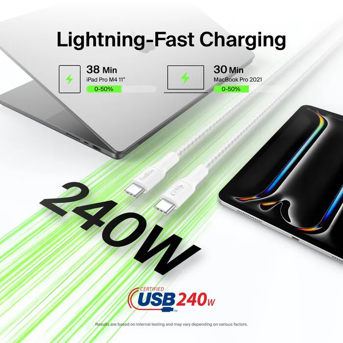 Belkin BoostCharge Pro USB-C to USB-C Braided Cable 240W 編織連接線 (2m) CAB025fq2M