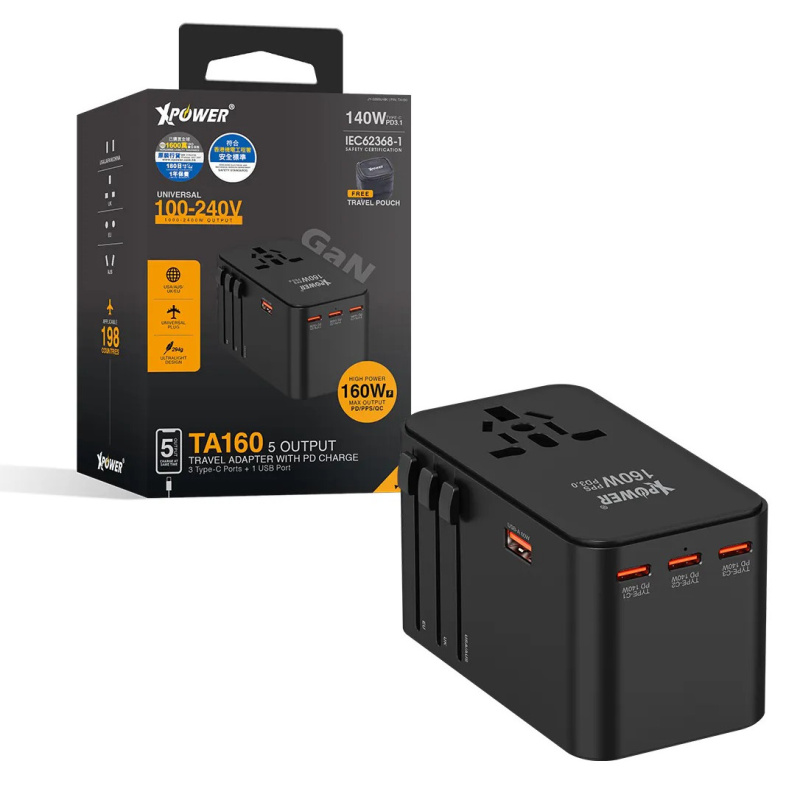 XPower 160W 5輸出 PD 3.1/PPS GaN 旅行充電器 TA160