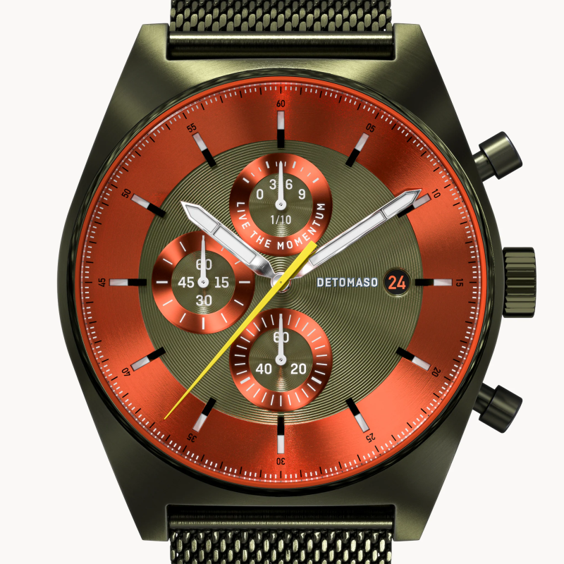 德國DETOMASO, D10 CHRONOGRAPH計時碼錶, OLIVE ORANGE