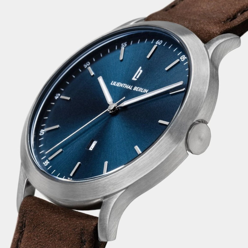 德國Lilienthal Berlin, Huxley – Silver Blue, Brown genuine leather strap