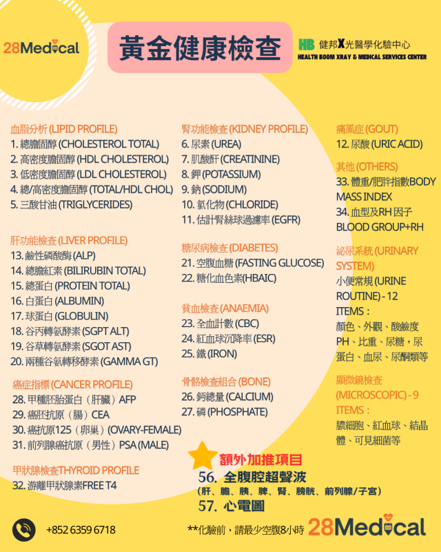 $4000黃金健康體檢 57項體檢 全腹腔超聲波+心電圖(健邦X光醫學化驗中心) (送1600禮券) $4000黃金健康體檢 57項體檢 全腹腔超聲波+心電圖(健邦X光醫學化驗中心) (送1600禮券)