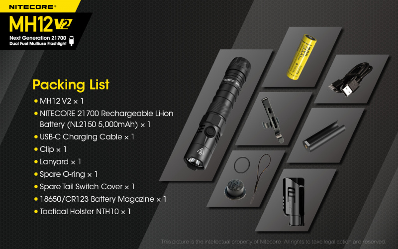 Nitecore MH12 V2 Cree XP-L2 V6 USB-C充電 1200lm LED 電筒 送NTH10 快拔套 MH12V2