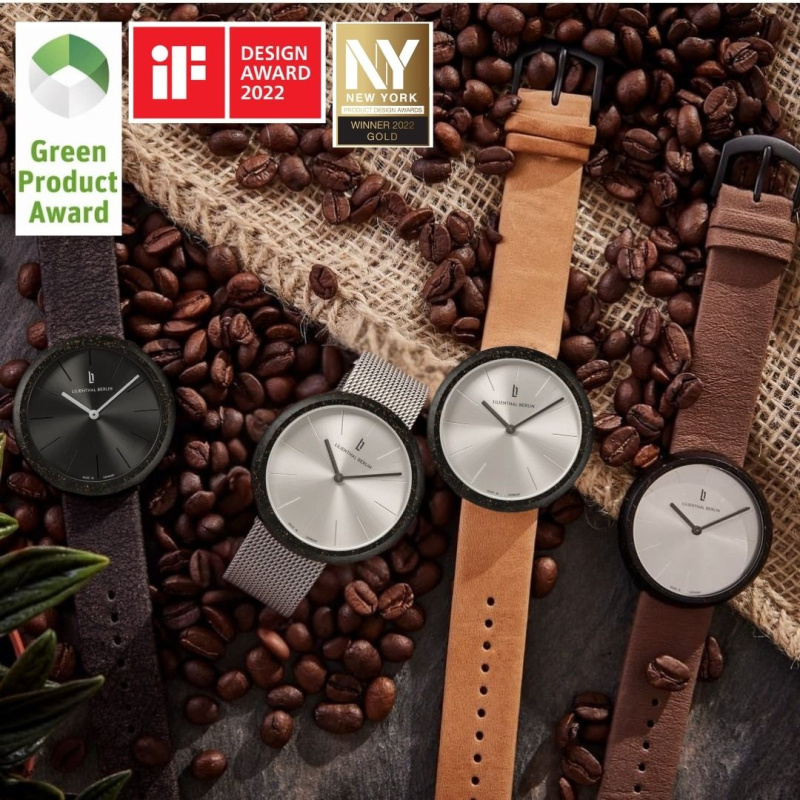 德國Lilienthal Berlin Coffee Watch 環保再生 咖啡錶–Silver/Brown Cowhide Strap