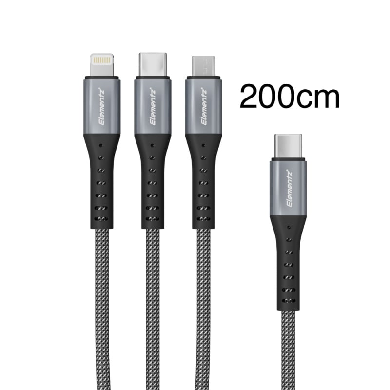 Elementz 3in1 USB-C to USB-C / Lightning / Mirco 100W 極速充電線 (1.2m) N4C