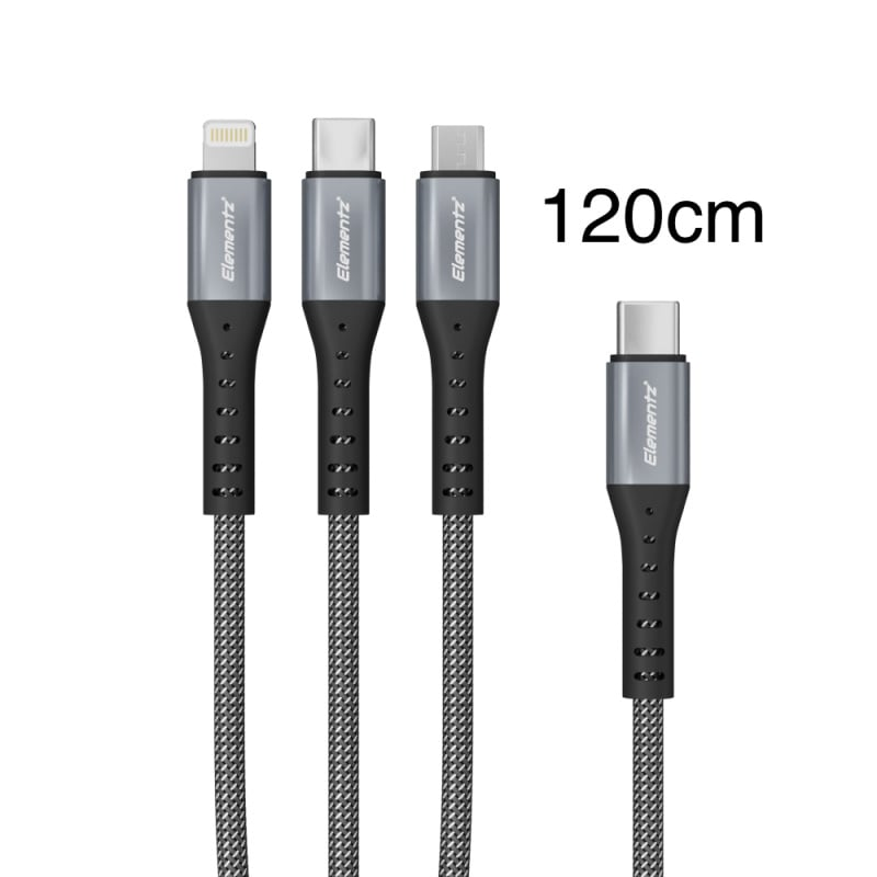 Elementz 3in1 USB-C to USB-C / Lightning / Mirco 100W 極速充電線 (1.2m) N4C