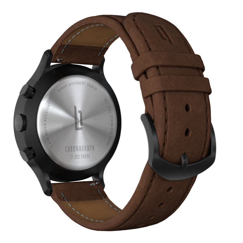德國Lilienthal Berlin Chronograph All Black 計時碼錶, 啡皮帶