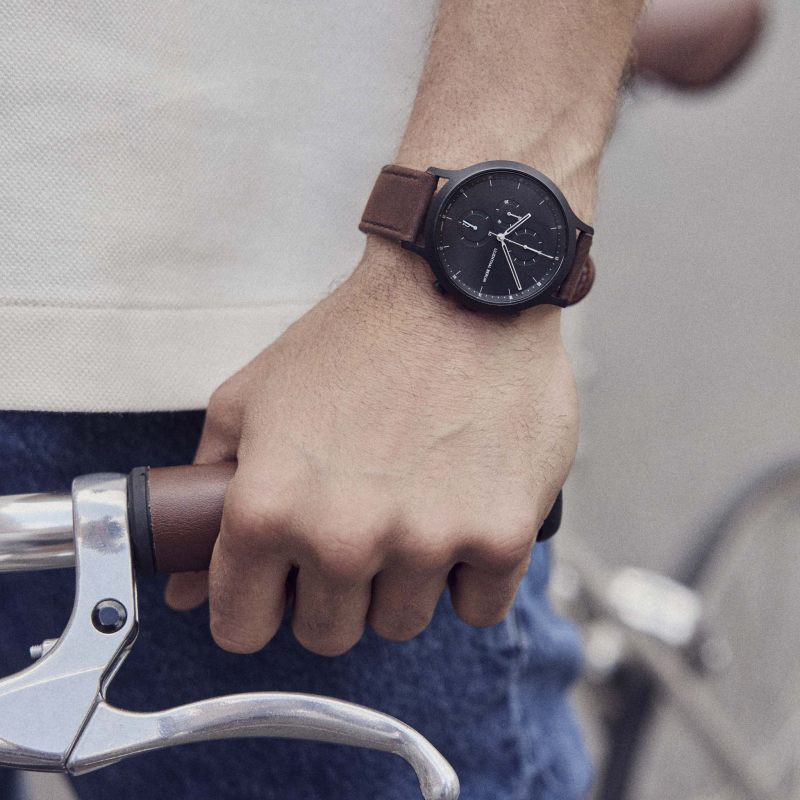 德國Lilienthal Berlin Chronograph All Black 計時碼錶, 啡皮帶