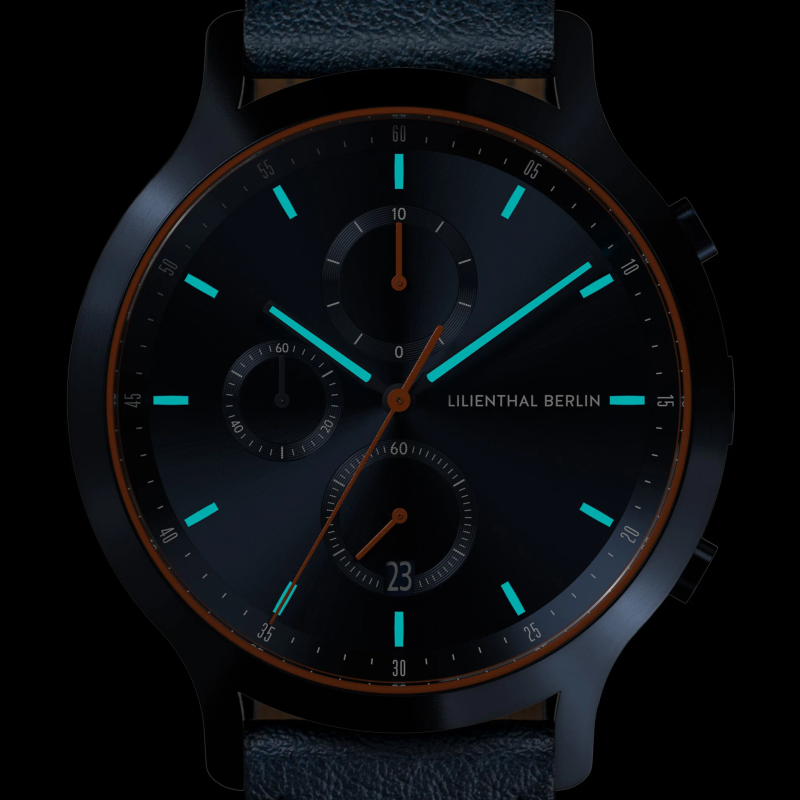 Lilienthal Berlin, Chronograph Blue Orange, 藍色皮帶