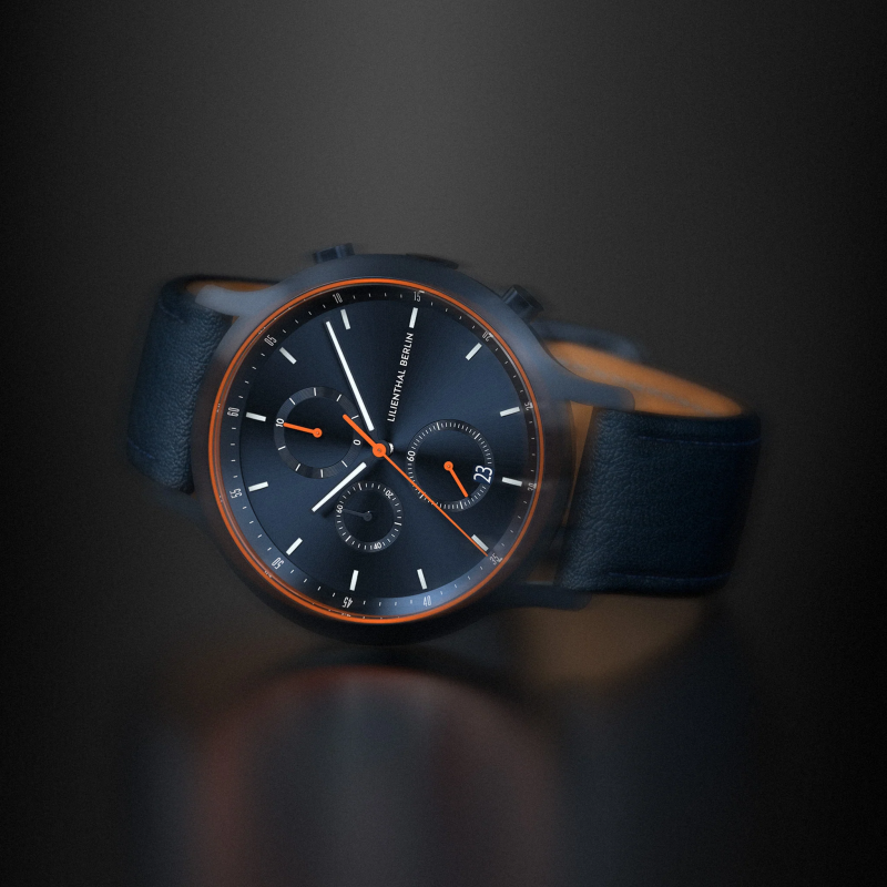 Lilienthal Berlin, Chronograph Blue Orange, 藍色皮帶