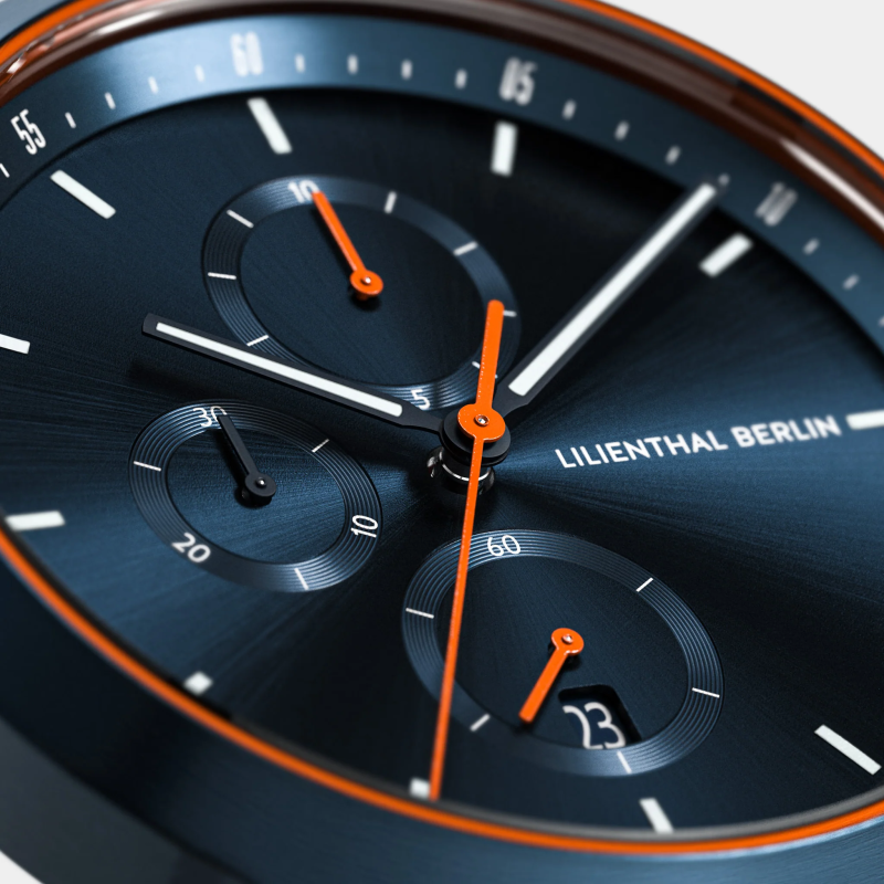 Lilienthal Berlin, Chronograph Blue Orange, 藍色皮帶