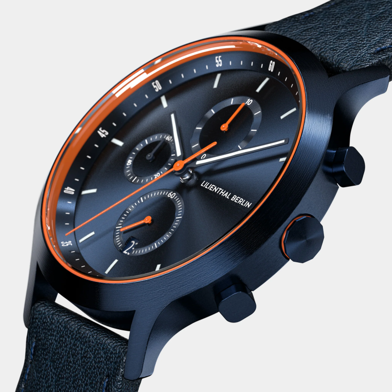 Lilienthal Berlin, Chronograph Blue Orange, 藍色皮帶