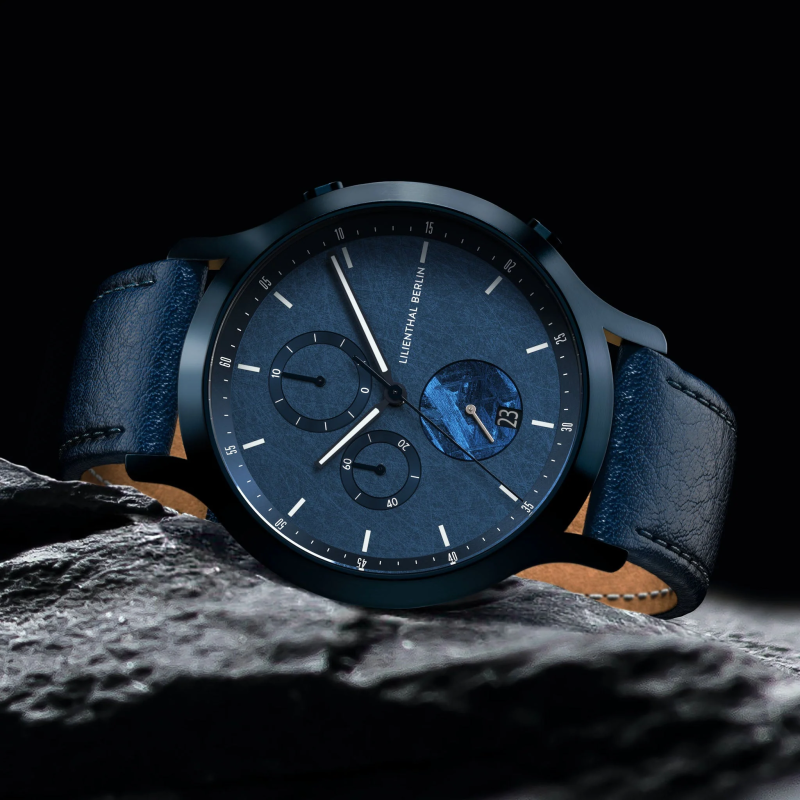 Lilienthal Berlin, Chronograph Meteorite – Stellar Blue 藍皮帶