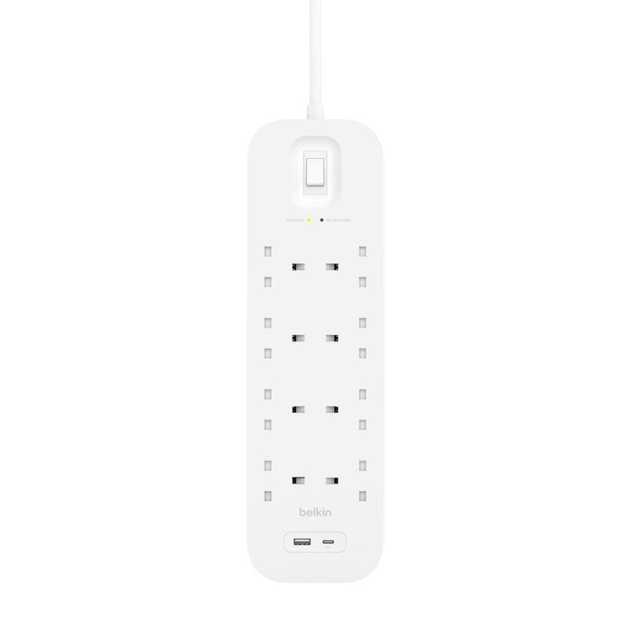 Belkin Connect 8 位防雷保護拖板 + 1 USB-C + 1 USB-A (SRB003af2M)