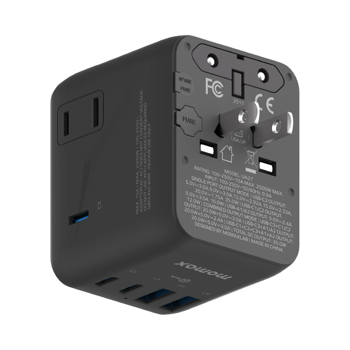 Momax 1-World² 35W 五接口雙 AC GaN 迷你旅行充電器 - 2 色 (UA27) | 充電插座