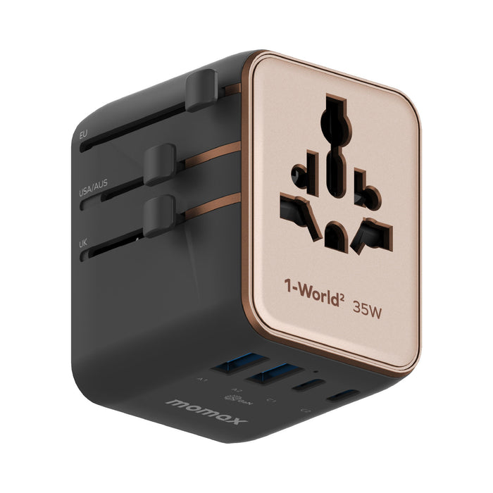 Momax 1-World² 35W 五接口雙 AC GaN 迷你旅行充電器 - 2 色 (UA27) | 充電插座