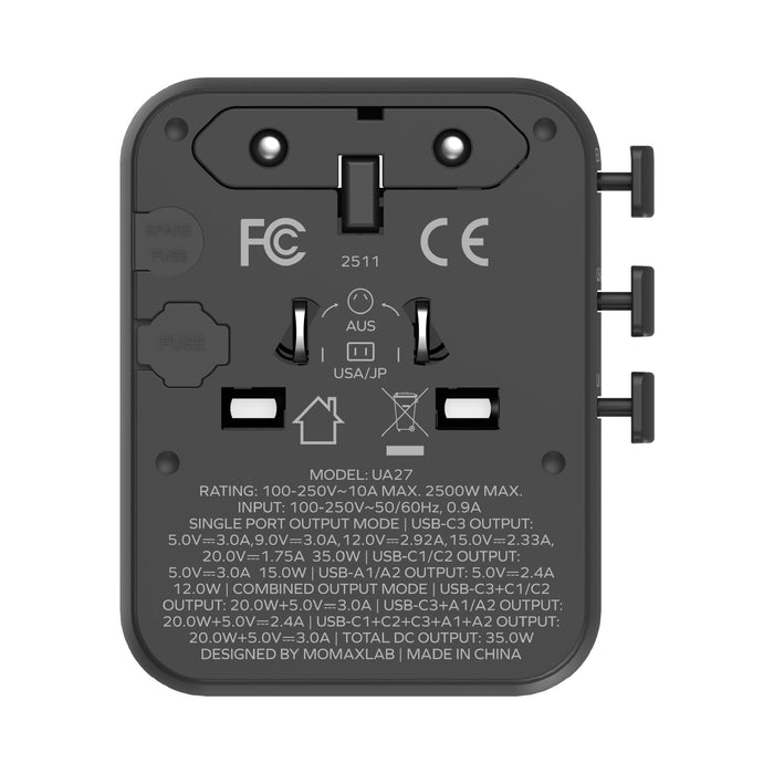 Momax 1-World² 35W 五接口雙 AC GaN 迷你旅行充電器 - 2 色 (UA27) | 充電插座