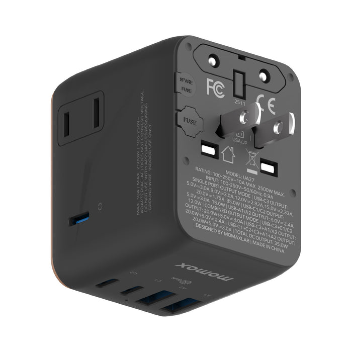 Momax 1-World² 35W 五接口雙 AC GaN 迷你旅行充電器 - 2 色 (UA27) | 充電插座