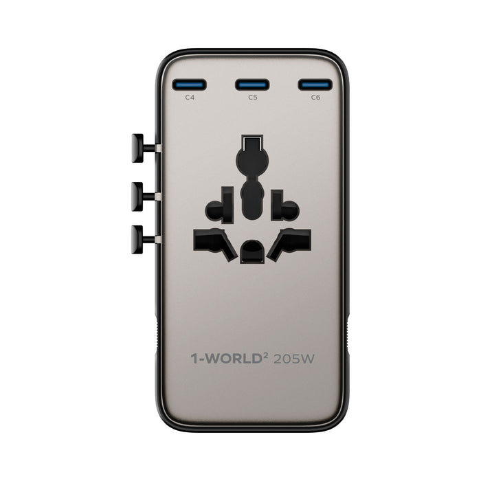 Momax 1-World² 205W 七接口雙 AC GaN 旅行充電器 - 鈦色 (UA28) | 充電插座
