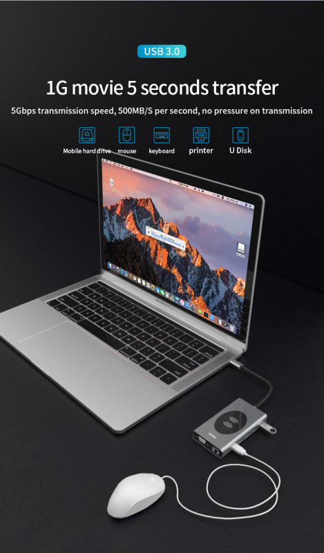ALOK 14 in 1 Type C Hub 擴展器無線充電10W for Macbook Pro Mac Air Mac專用配件BX14W