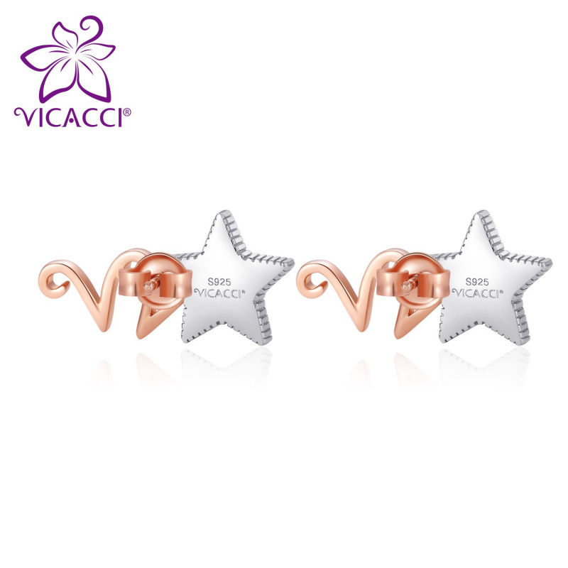 V型925純銀鍍玫瑰金施華洛世奇水晶星星耳環