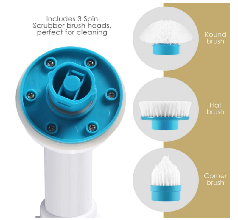 家用多功能電動清潔刷,360度旋轉無線浴室清潔刷,帶3 個可更換清潔刷頭